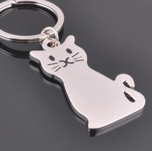 Silver Engraved Cat Metal keyring