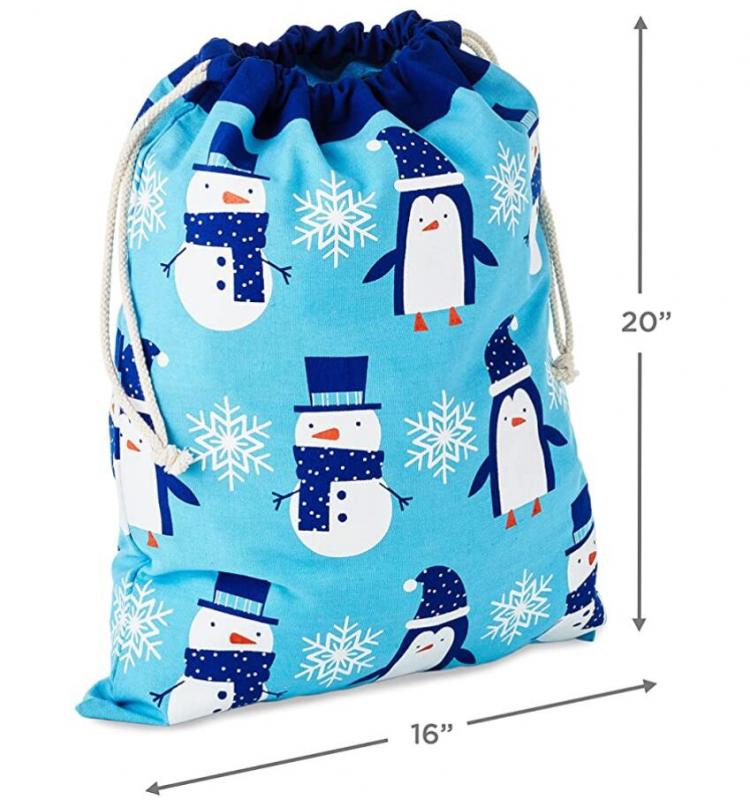 Blue Drawstring Gift Bag For Christmas
