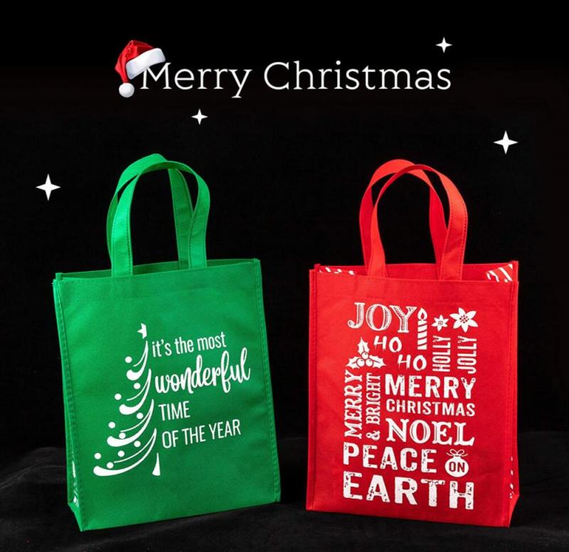 Red Green Snowflakes Xmas Tree Grocery Bags