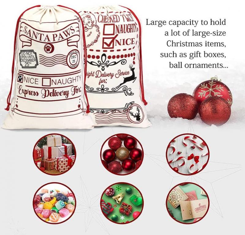 Kids Large Christmas Bags with Drawstring for Christmas Decoration